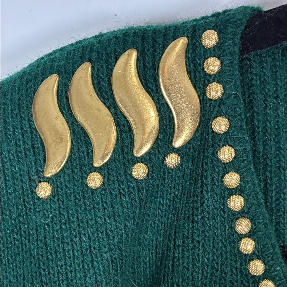 Vintage 90s Green Embellished Sweater XL Gold Studded V-Neck Retro - Picture 6 of 13